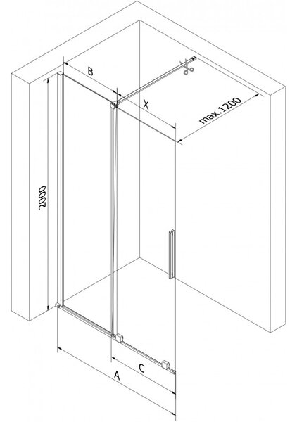 Mexen Velar, sprchová zástěna s posuvnými dveřmi Walk-in 70 x 200 cm, 8mm šedé sklo, černá matná, 871-070-000-43-70