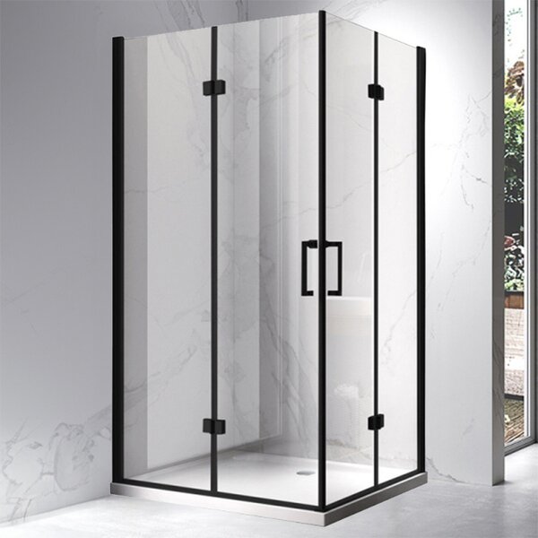 BPS-koupelny Obdélníkový sprchový kout KZ12A BL 90x80 černý/transparent + vanička ST03E WH bílá