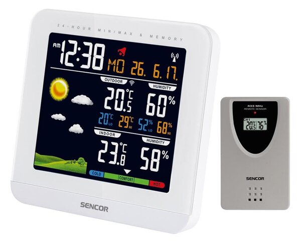 Sencor - Meteostanice s barevným LCD displejem a budíkem 3xAAA + 2xAAA bílá