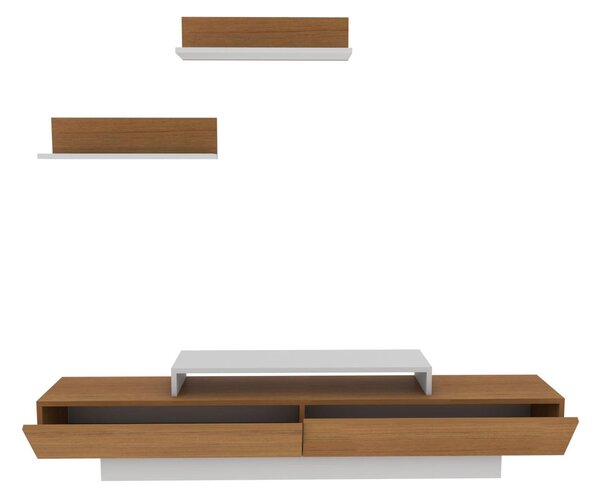 Obývací stěna Lusalona (bílá + teak). Akce -25%
