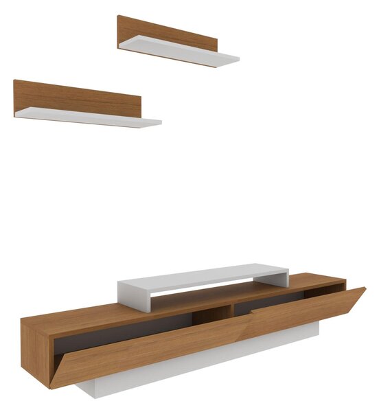 Obývací stěna Lusalona (bílá + teak). Akce -25%