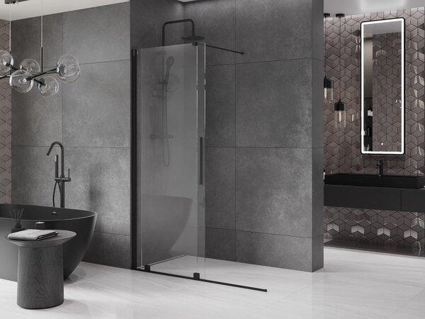 Mexen Velar, posuvné dveře do otvoru typ Walk-In 130 cm, 8mm čiré sklo, černá matná, 871-130-000-03-70
