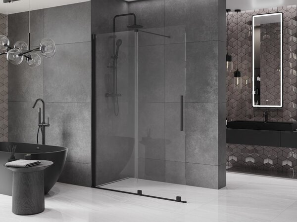 Mexen Velar, posuvné dveře do otvoru typ Walk-In 130 cm, 8mm čiré sklo, černá matná, 871-130-000-03-70