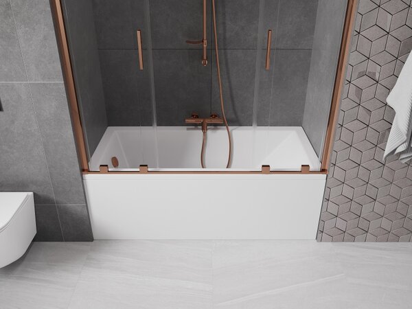 Mexen Velar Duo, 2-křídlová posuvná vanová zástěna 160 x 150 cm, 8mm čiré sklo, růžové zlato profil, 896-160-000-02-60