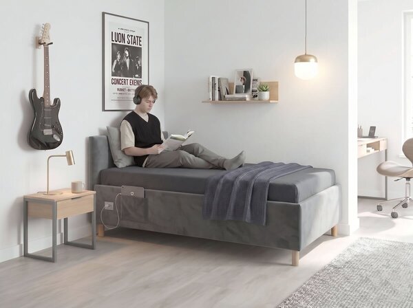 Multifunkční úložná postel DOCK 2 s roštem a USB nabíječkou, 90x200cm