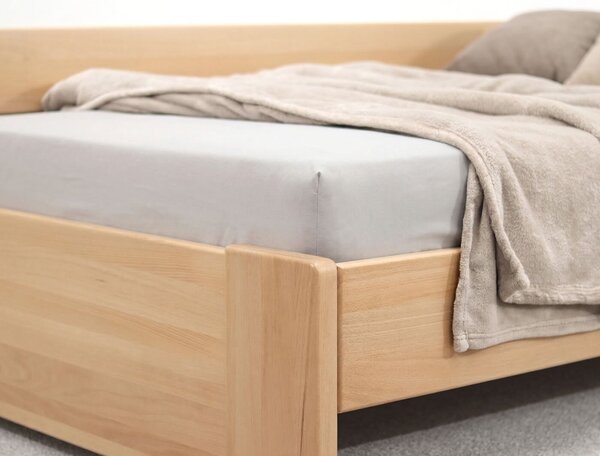 Rohová zvýšená úložná postel jednolůžko MIVA, 90x200, masiv buk