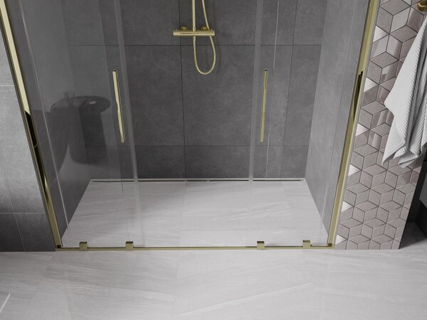 Mexen Velar Duo, posuvné dveře do otvoru 170x200 cm, 8mm čiré sklo, zlatá lesklá, 871-170-000-02-50