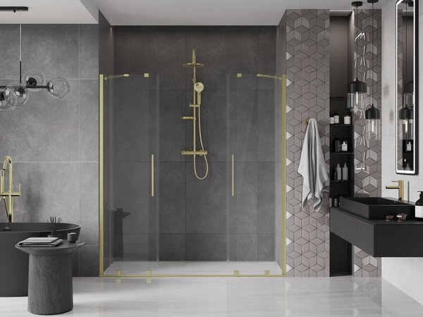 Mexen Velar Duo, posuvné dveře do otvoru 170x200 cm, 8mm čiré sklo, zlatá matná, 871-170-000-02-55