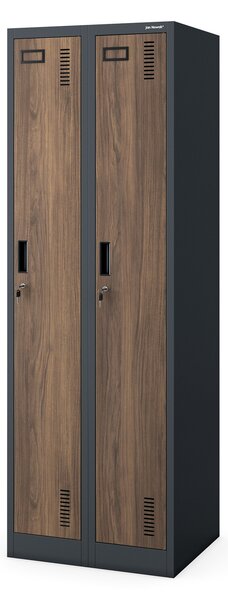 Dvoukomorová zaměstnanecká skříňka antracit / ořech: Eco Design KACPER II, 600 x 1800 x 500 mm