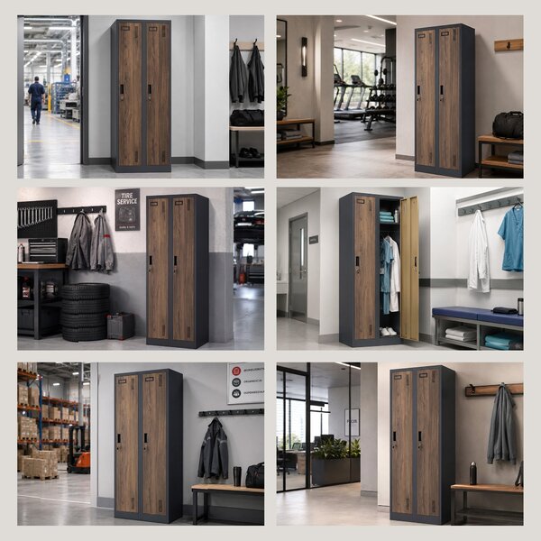 Dvoukomorová zaměstnanecká skříňka antracit / ořech: Eco Design KACPER II, 600 x 1800 x 500 mm