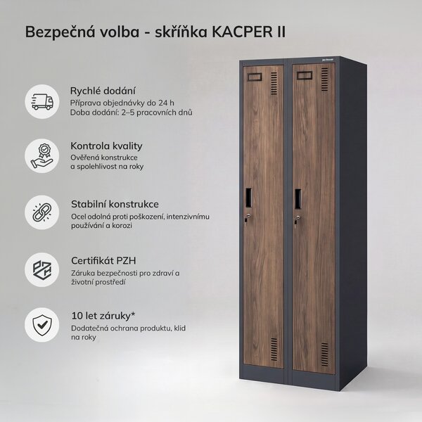 Dvoukomorová zaměstnanecká skříňka antracit / ořech: Eco Design KACPER II, 600 x 1800 x 500 mm