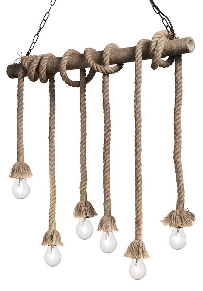 CANAPA SP6 závěsné svítidlo 6x E27 15W bez zdroje 80cm IP20, hnědá/lano