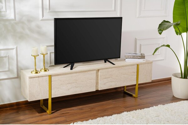 TV skříňka Seronitta (travertin + zlatá)