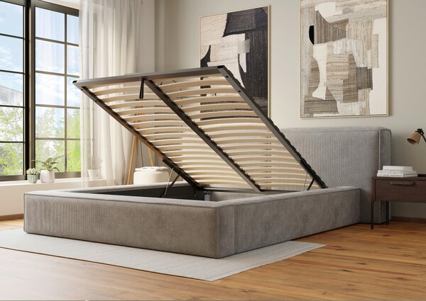 ČALOUNĚNÁ POSTEL, 200/200 cm, světle šedá Boxxx - Postele s úložným prostorem