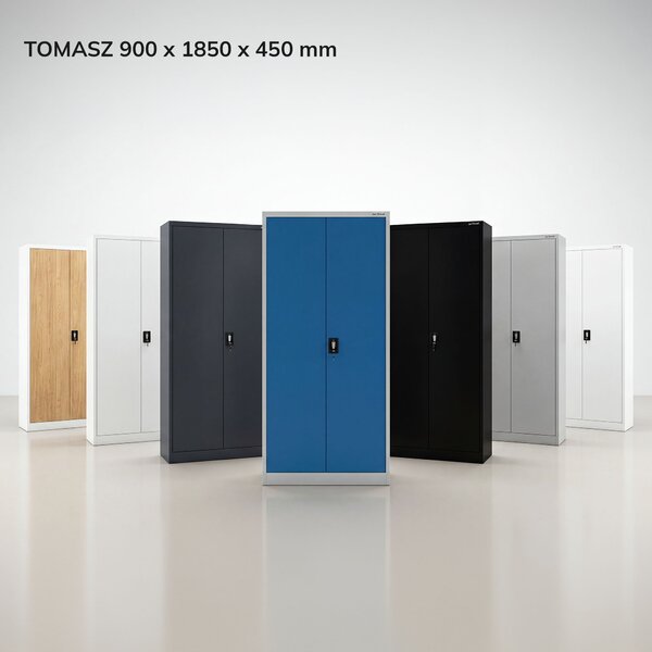 Kovová skříň s přihrádkou bílá / dub sonoma: Eco Design TOMASZ, 900 x 1850 x 450 mm