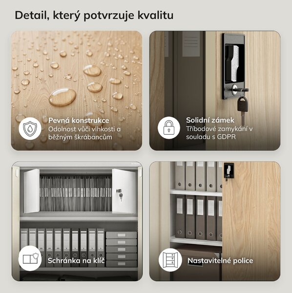 Kovová skříň s přihrádkou bílá / dub sonoma: Eco Design TOMASZ, 900 x 1850 x 450 mm