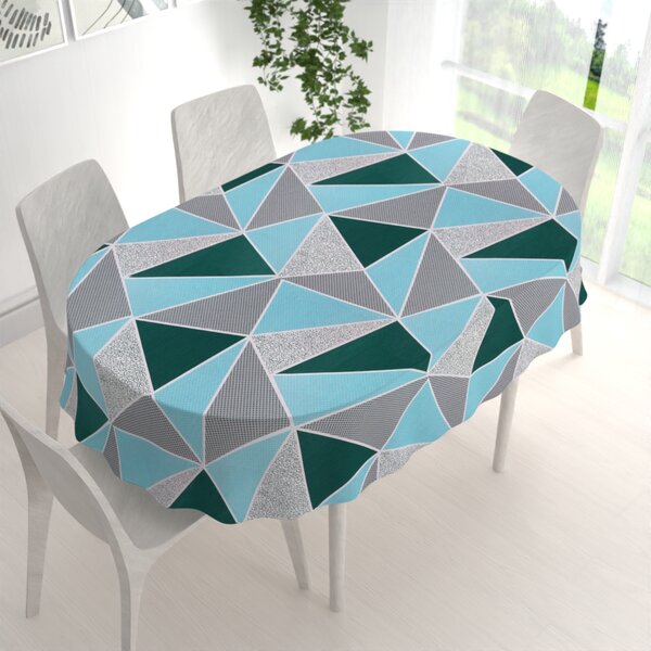 Biante Bavlněný oválný ubrus Sandra SA-334 Modro-zelené trojúhelníky 100x140 cm