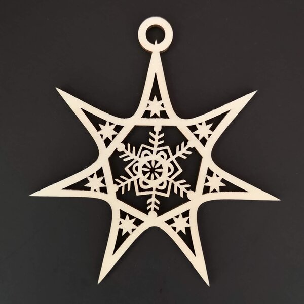 AMADEA Dřevěná ozdoba hvězda s vločkou 8 cm