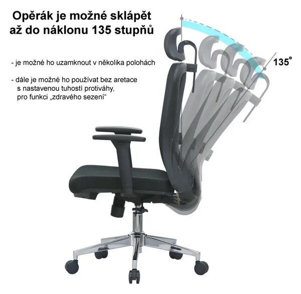 Kancelářská ergonomická židle Neoseat BOROSI — černá, nosnost 150 kg