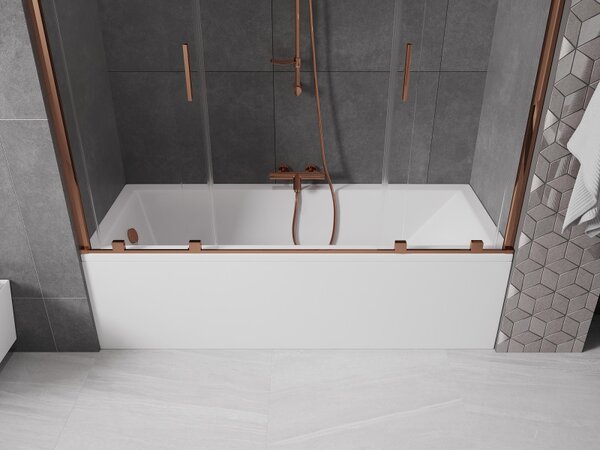 Mexen Velar Duo, 2-křídlová posuvná vanová zástěna 170 x 150 cm, 8mm čiré sklo, růžové zlato profil, 896-170-000-02-60
