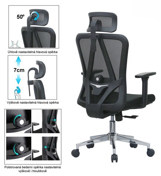 Kancelářská ergonomická židle Neoseat BOROSI — černá, nosnost 150 kg