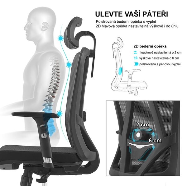 Kancelářská ergonomická židle Neoseat BOROSI — černá, nosnost 150 kg
