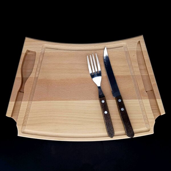 AMADEA Dřevěné prkénko na steak s příborem, masivní dřevo, rozměr 36x22x2 cm
