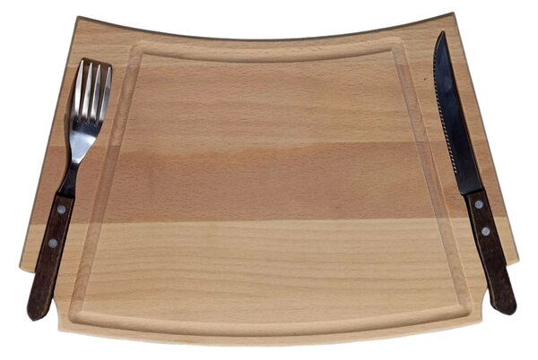AMADEA Dřevěné prkénko na steak s příborem, masivní dřevo, rozměr 36x22x2 cm