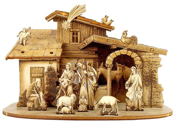 AMADEA Dřevěný skládací betlém sépiový 3D 12 cm