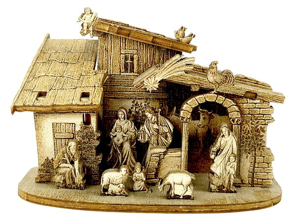 AMADEA Dřevěný skládací betlém sépiový 3D 6 cm