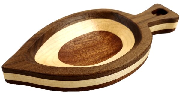 AMADEA Dřevěná miska mozaika ve tvaru listu, masivní dřevo, 3 druhy dřevin, rozměr 22x10,50x2,50 cm