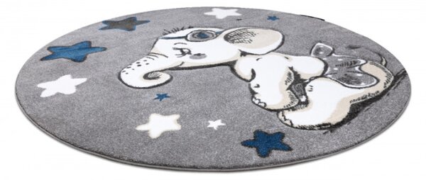Koberec PETIT ELEPHANT Slůně HVĚZDY kruh šedý