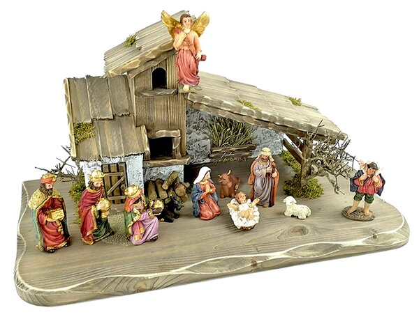 AMADEA Dřevěný betlém šedohnědý BEZ FIGUREK 45 cm