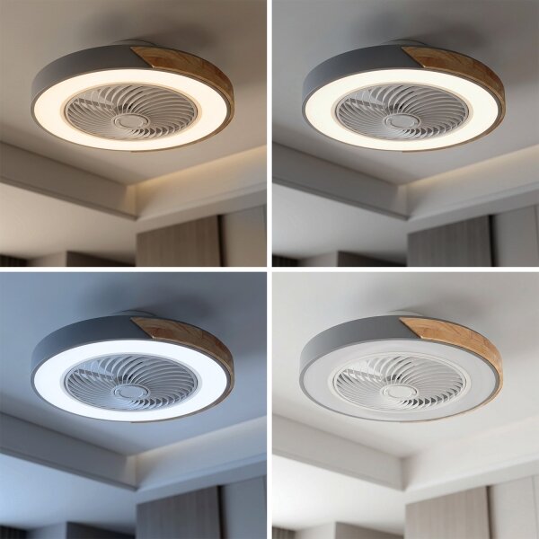 Brilagi - LED Stmív. svítidlo s ventilátorem LED/38W/230V 50 cm šedá/dub + DO