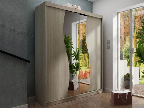 Šatní skříň se zrcadlem Sahara 8/150 cm, Osvětlení: bez osvětlení, Barva: jasan tmavý 5903211100703