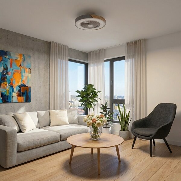 Brilagi - LED Stmív. svítidlo s ventilátorem LED/38W/230V 50 cm šedá/dub + DO