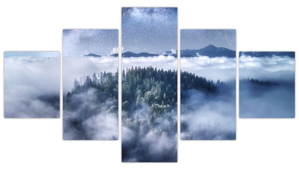 Obraz lesa v mlze (125x70 cm)