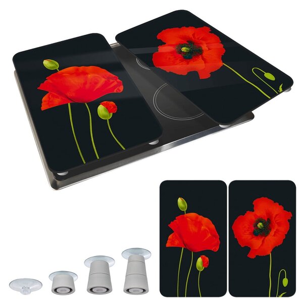 Kryty na sporák v sadě 2 ks z tvrzeného skla 52x30 cm Poppy - Maximex