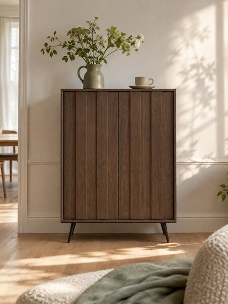 Vysoká komoda Flaro 93 cm s osvětlením - dub dunin