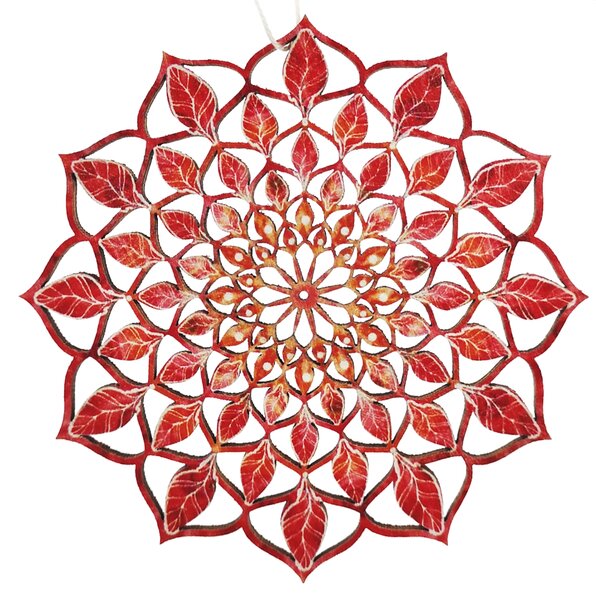 AMADEA Dřevěná dekorace mandala červená 9 cm
