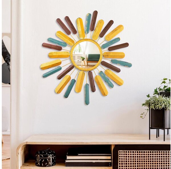 Nástěnné zrcadlo SUN pr. 75 cm žlutá