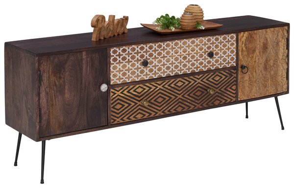 NÍZKÁ KOMODA, mangové dřevo, hnědá, vícebarevná, 157/60/35 cm Landscape - TV stolky & komody pod TV