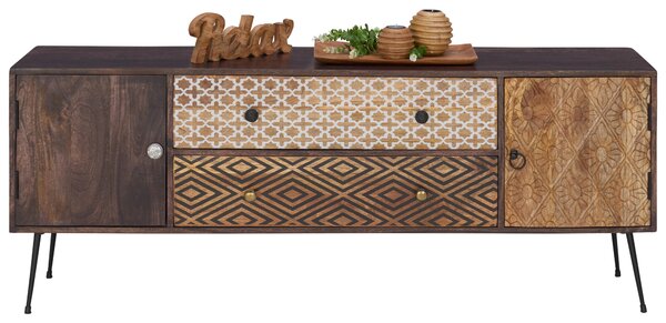 NÍZKÁ KOMODA, mangové dřevo, hnědá, vícebarevná, 157/60/35 cm Landscape - TV stolky & komody pod TV