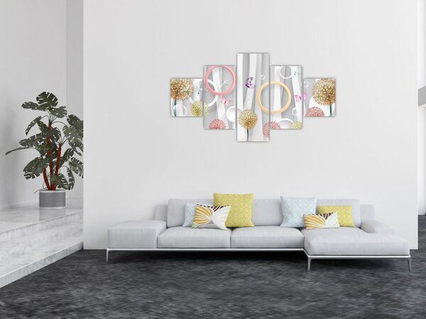 Abstraktní obraz s pampeliškami (125x70 cm)
