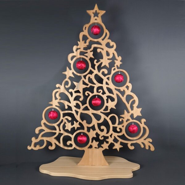 AMADEA Maxi dekorace vánoční strom z masivního dřeva s koulemi 162 x 128 cm