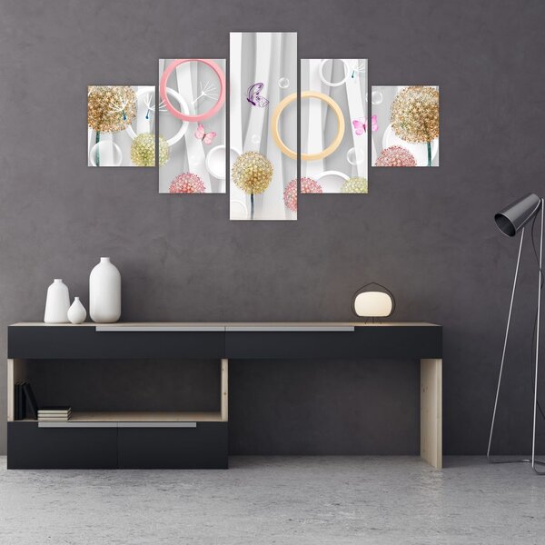 Abstraktní obraz s pampeliškami (125x70 cm)