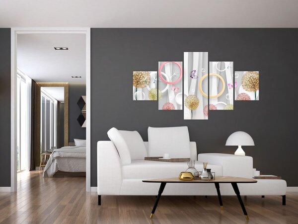 Abstraktní obraz s pampeliškami (125x70 cm)