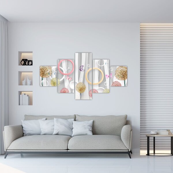 Abstraktní obraz s pampeliškami (125x70 cm)