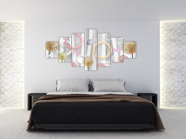 Abstraktní obraz s pampeliškami (210x100 cm)
