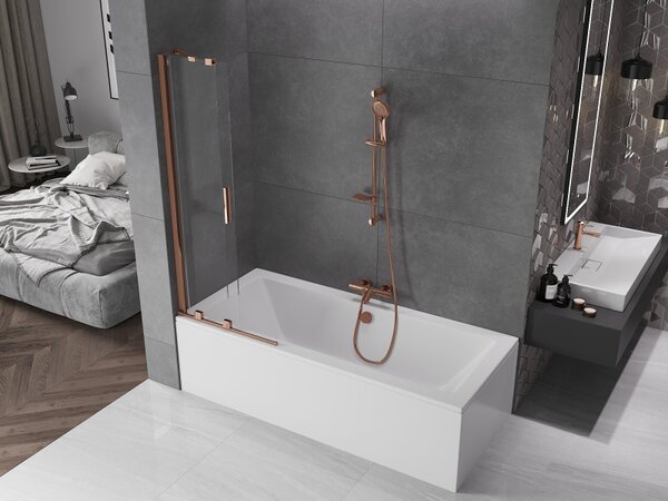 Mexen Velar, 2-křídlová posuvná vanová zástěna 70 x 150 cm, 8mm čiré sklo, růžové zlato, 896-070-000-01-60